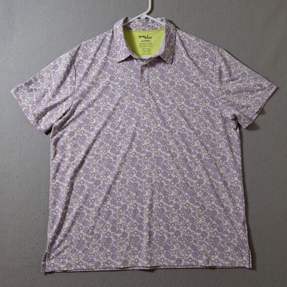 Birdie Bound Polo Men’s Sz XL Purple Yellow Floral Short Sleeve Performance - Picture 1 of 7